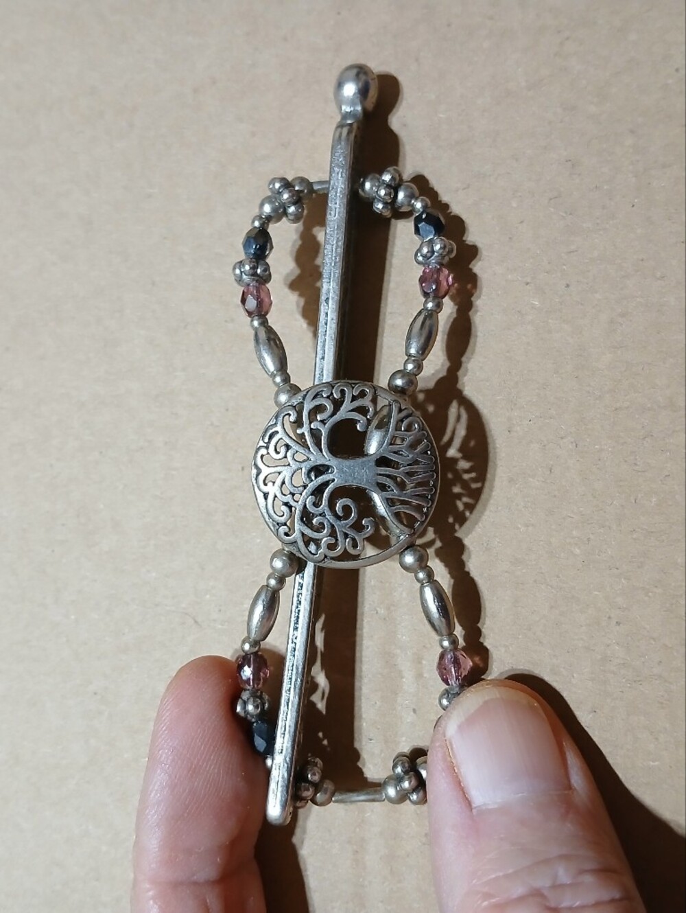 Silver-Tone Irose Tree of Life Decorative Hairpin with Purple and Amber Beads